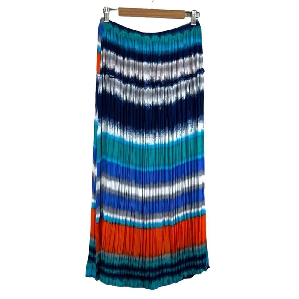 Jennie & Marlis maxi skirt M rainbow stripe pleated elastic waist maxi full boho